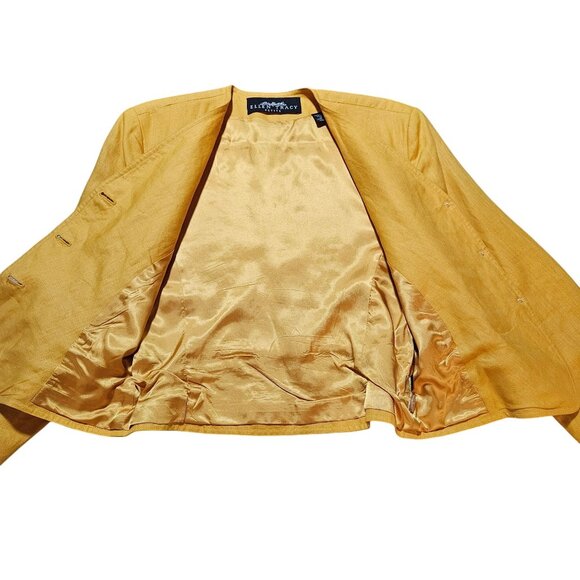 Easter Linen Yellow Blazer Jacket Ellen Tracy Petite Womens Long Sleeves Fully L - Picture 5 of 15